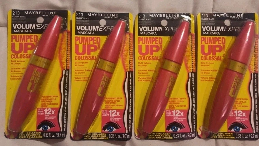 4 PACK Maybelline Volum'Express Pumped Up Mascara Sealed 213 Classic Black - New - Image 1 of 1
