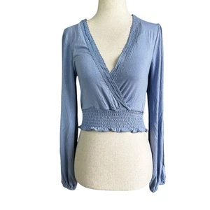 Forever 21 Blue Long Sleeve Crop Top Women's Size Small | 42-1-2 - Picture 1 of 5