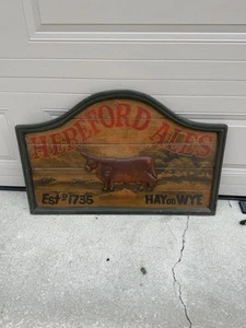 Hereford Ales Wood Sign 24x36” Hay On Wye Bull - Picture 1 of 12