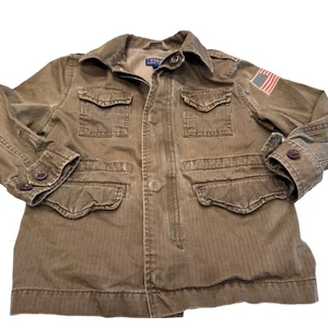 Polo Ralph Lauren Green Military Jacket Coat USA Flag Patch Boy's Size 4 - Picture 1 of 10