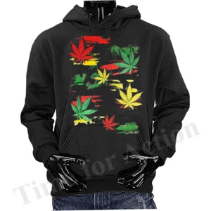 Felpa con cappuccio maglione grafica Rasta multicolore foglie vaso marijuana erba cannabis - Foto 1 di 9