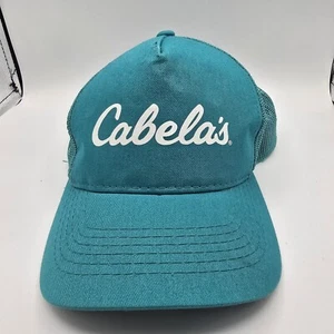 Cabelas in White on Teal Trucker Hat Cap Snapback Bass Pro Shop Brand EUC - Picture 1 of 3