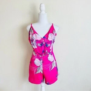 Yumi Kim Pink Blue Floral V-Neck Cami Zip Romper - Picture 1 of 8