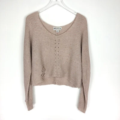 Suéter Wildfox Mujer Talla M Envejecido Recortado Mangas Largas Beige Rosa Foto 1 de 4
