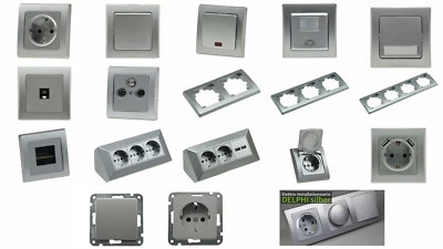 CHILITEC DELPHI silber: Steckdose Lichtschalter Taster Rahmen RJ45 Antennendose USB CAT6