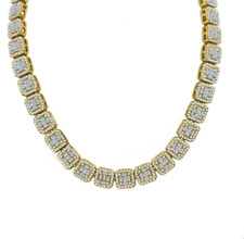 Men's Women's 14k Yellow Gold Simulate Crystals Diamonds Baguette Stone Necklace