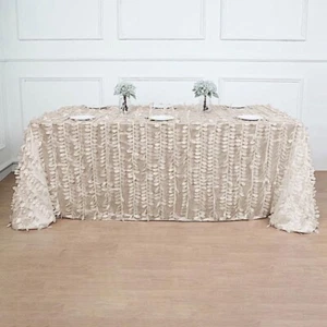 BEIGE 90"x132" Taffeta RECTANGULAR TABLECLOTH Leaf Petals Design Party Supplies - Picture 1 of 8