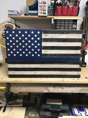 THIN BLUE LINE FLAG GUN CONCEALMENT CABINET- HIDDEN STORAGE COMPARTMENT - Image 1 of 2