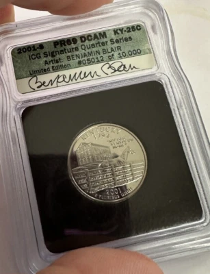 2001-S US Kentucky Proof Clad 25c ~ ICG PR69 DCAM ~ Artist Signature Limited Ed. - Image 1 of 4
