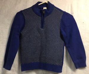 Gymboree Knit Sweater 1/2 Zip Size 5-6 Blue Gray Chevoron Long Sleeve Sweater