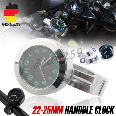 Chrom Motorraduhr Uhr Uhren Wasserdicht Für Motorrad Fahrrad 7/8'' 1'' Lenkeruhr - Bild 1 von 4