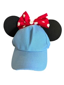 Mouse Ears Blue Baseball Hat Minnie Red Bow One Size Adjustable - Picture 1 of 6