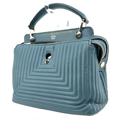 FENDI Dotcom 迷你女式手提包蓝色绗缝皮革顶部提手包 — 第 1/4 张图片