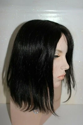 Peluca cabello humano estetica atada a mano color R1b marrón oscuro casi negro  Foto 1 de 4