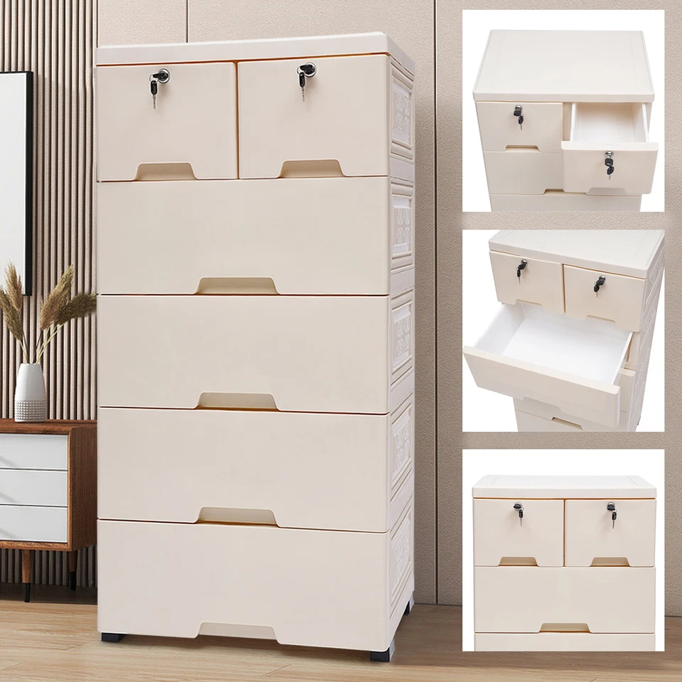 Cómoda alta con 6 cajones organizador de almacenamiento de madera armario para dormitorio Foto 1 de 4