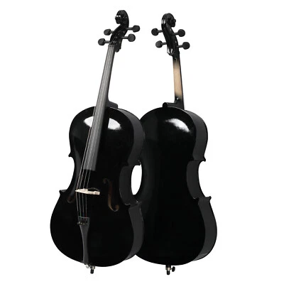School Band Cello 4/4 Full Size BassWood Set with Bag+Bow+Rosin+Bridge Black - Image 1 of 4