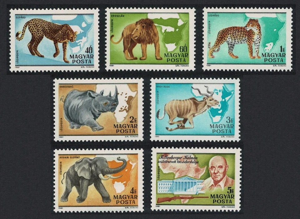 Hungría Animales Salvajes Africanos Como Nuevo NH 7 val Set Cplt #C427 A-G Leones, Elefante, + Foto 1 de 1
