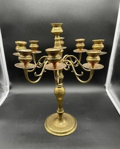 Vintage Brass Candelabra 9 Candles 8 Arms Handmade In Thailand Candlestick Holde - Picture 1 of 17