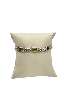 Silver 925 Blue Topaz Peridot Citrine Amethyst Garnet Bracelet 7" 16.6g - Picture 1 of 8