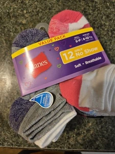 Hanes Girls Cool Comfort No Show Ankle Socks 12-Pack Soft Breathable - Picture 1 of 4