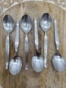 VTG Noritake Wild Ivy Stainless Steel Spoon 7in Flatware Japan 18/8 NTK Set Of 6 - Picture 1 of 6