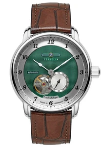Zeppelin Men's Watch Automatic Open Heart Friedrichshafen Braun / Green 8566-2 - Picture 1 of 3