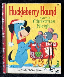 HUCKLEBERRY HOUND & THE CHRISTMAS SLEIGH ~ Little Golden Book 403, 1st red spine - Picture 1 of 8