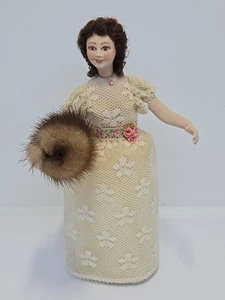 Miniature Dollhouse Artisan Porcelain Woman Lady Doll Lace Cream Dress 1:12 OOAK - Picture 1 of 21