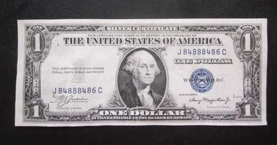 1935 A $1 SILVER CERTIFICATE ONE DOLLAR BANKNOTE VF/XF OLD US NOTE J 84888486 C - Image 1 of 2