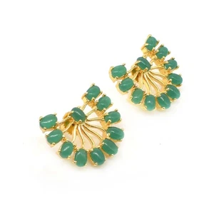 Grüner Onyx Cab Edelstein einzigartiges Design vergoldet Schmuck Geschenk Ohrring z094 - Bild 1 von 5