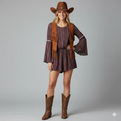 NUEVO Mameluco Roper Púrpura Paisley Sexy Vaquera Occidental Foto 1 de 4