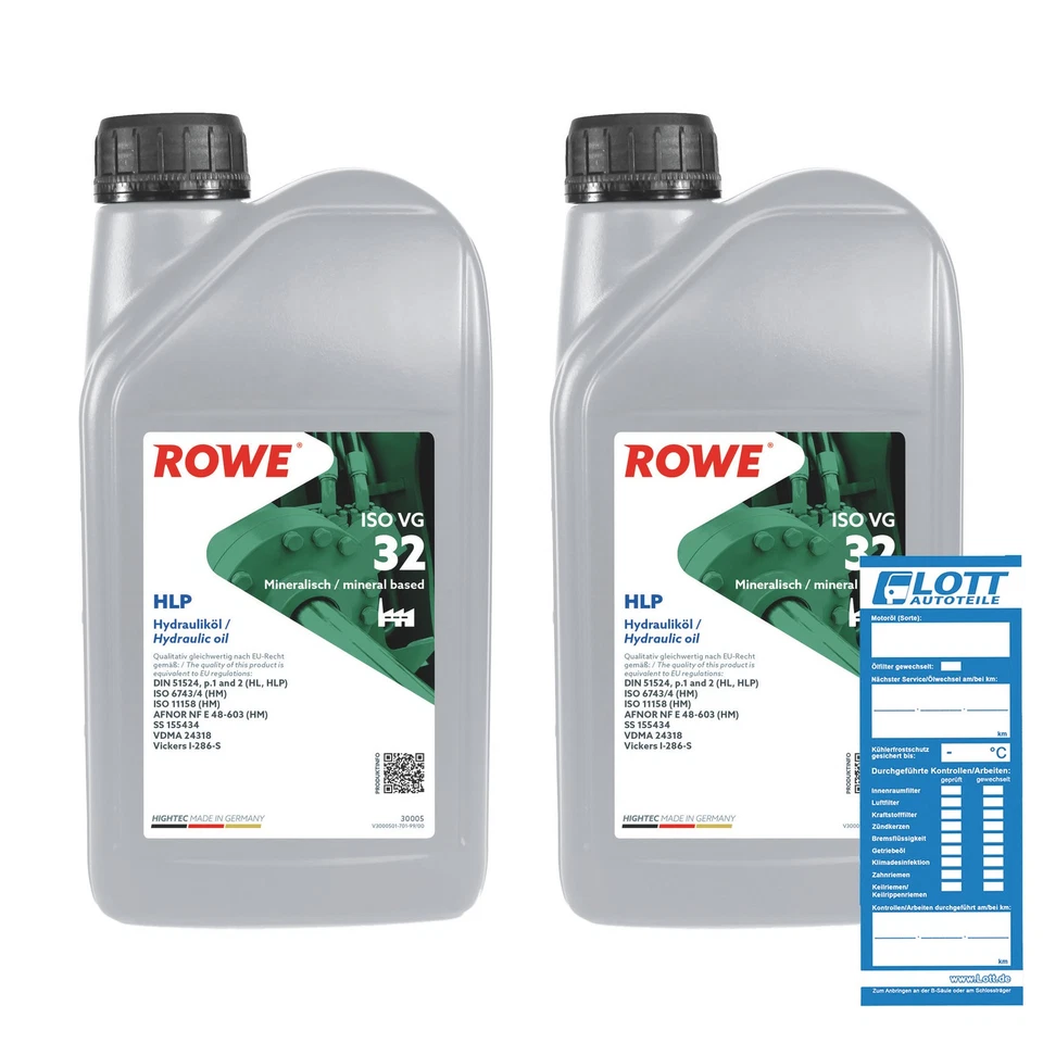 2x 1L ROWE Hydrauliköl HIGHTEC HLP 32 Hochleistungsöl für Hydraulikanlagen Pumpe - Bild 1 von 4