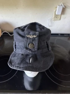 Vintage Robo Cap Rare Denim Biker Motorcycle Black Belt Unisex 100% cotton Sz L - Picture 1 of 8