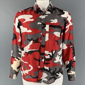 SUPREME SS 19 Collection Size M Red Grey Camouflage Silk Long Sleeve Shirt