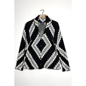 CHAPS Aztec Shawl Cardigan Button Sweater Southwestern Black White size Large - Picture 1 of 7