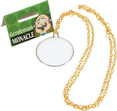 Monocle On Gold Chain Adult Fancy Dress Party Victorian Edwardian Gentleman's - Image 1 of 2
