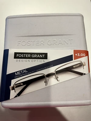 Mens Foster Grant Lyden Semi-Rimless Reading Glasses & Case +3.00 NEW - Image 1 of 4