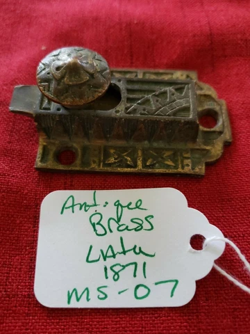 Dated 1871 - Antique Brass Bronze Ornate Window Lock Cabinet Latch Cover
