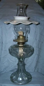 Antique Petticoat Shade in White Milk Glass with Oil Lamp - Great - Picture 1 of 7