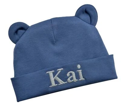 Personalized Bear Ears Baby Boy Hat for Newborn with Custom Embroidered Name - Image 1 of 4