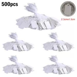 500pcs White Strung Tie On Tags Labels Retail Luggage / Price Tags with String - Picture 1 of 4