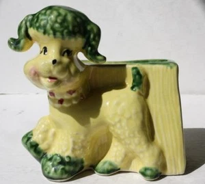 Französischer Pudel Hund Figur gelb grün Übertopf Blumenvase Keramik Vintage süß - Bild 1 von 1