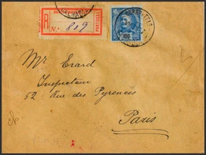 Portugal. SOBRE Yvert 138. 1897. 100 reis azul. Certificado de LISBOA a PARIS. - Imagen 1 de 1