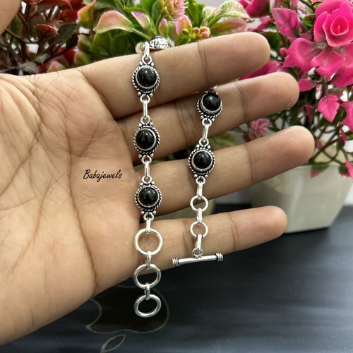 VALENTINO Bracciale Pietra Preziosa Onice Nero Argento Sterling 925 Fatto a Mano Elegante Bracciale Donna