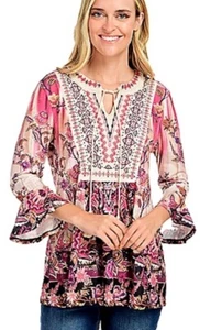 Farmers Market by One World Printed Knit Velvet Bib Bell Sleeve Top Plus 2X NWT - Picture 1 of 5