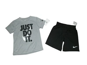 Nike Boys Outfit Set Athletic Shorts T-Shirt Dri-Fit Black Gray 5 6 Years NWT - Picture 1 of 3