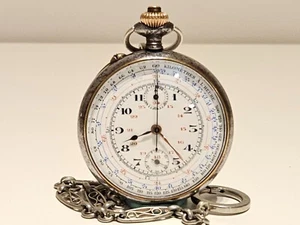 ANTIQUE RARE WW1 MEN MULTI SCALE POCKET CHRONOGRAPH WATCH/ EARLY VALJOUX CAL.5 - Picture 1 of 22