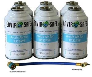 GET COLDER AIR, Arctic Air Refrigerant Support for R1234yf, 6 cans & Brass hose - Picture 1 of 4