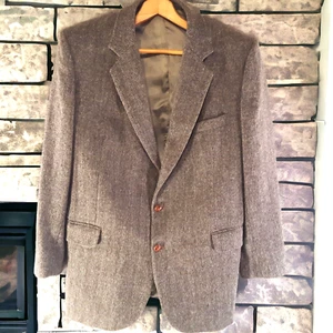 Boston Traders Sport Coat Mens 42 L Long Gray Wool Herringbone Made in Bulgaria - Picture 1 of 13