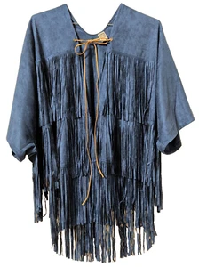 Chaqueta L'Amour Azul Imitación Gamuza Flecos Talla Única Frente Abierto Boho Western Rodeo - Imagen 1 de 6